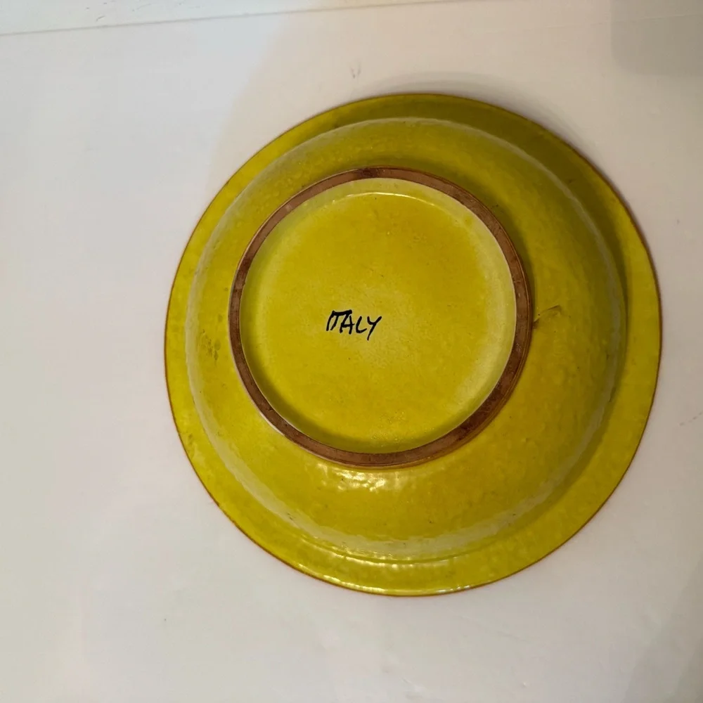 Hand-Painted vintage Italy Floral Ceramic Bowl large yellow orange green pottery